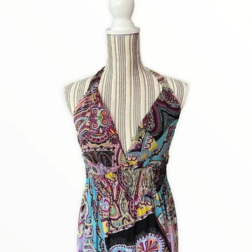 STUDIO F | Multicolored | Halter Smocked Waist Printed Dress - Picture 9 of 13